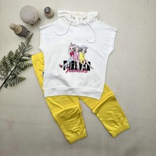 DMR Elegance 3-4-5 Yaş Forever Cici Kızlar Baskılı Kapşonlu 2li Kız Çocuk Takımı Sarı