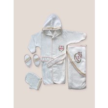 DMR Elegance 0-6 Ay Kaplan Nakışlı Bornozlu 5li Kız Bebek Havlu Silgi Takımı Pembe