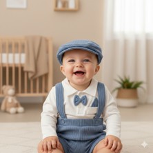 GENYBABY Erkek Bebek Salopet Takımı 3 Parça – Papyonlu Gömlek, Kadife Salopet Pantolon ve Şapka – Şık Bebek