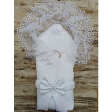 DMR Elegance Yenidoğan Sahra Taç Lucky Baby Nakışlı Kumru Kundak Bebek Battaniyesi Ekru