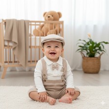 GENYBABY Erkek Bebek Salopet Takımı 3 Parça – Papyonlu Gömlek, Kadife Salopet Pantolon ve Şapka – Şık Bebek