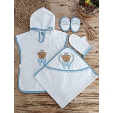 DMR Elegance 0-1 Yaş Bear Nakışlı Pareolu 4lü Erkek Bebek Havlu Silgi Takımı Mavi