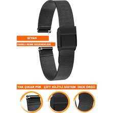  8mm-10mm-12mm-14mm-14mm-16mm-18mm-20mm-22mm saatlerle uyumlu paslanmaz çelik ınce hasır metal saat kordonu kayışı m16ıh-sıyah