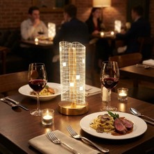 Epilons Uravas Store® Dalgalı Silindirik Kristal Kareli Model LED Masa Lambası – Gold Tabanlı, Dokunmatik,