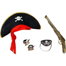Buğz Korsan Şapkası +  + Maske + 2 Adet Yüzük Kostüm Seti Çocuk
