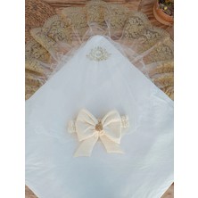 DMR Elegance Yenidoğan Piramitland Taşlı Gold Güpür Işleme Bebek Battaniyesi Kundak Ekru