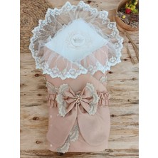 DMR Elegance Yenidoğan Pamuk Papatya Desenli Trilüks Unisex Kundak Bebek Battaniyesi Kahverengi