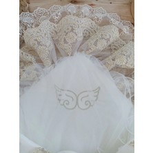 DMR Elegance Yenidoğan Sahra Taç Nakışlı Gold Angel Trilüks Kundak Bebek Battaniyesi Ekru