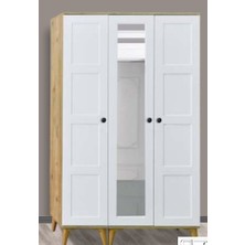 Yuvaset Home Maye Kare Çam/beyaz 3 Kapılı Aynalı Dolap