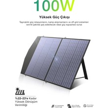 Kensa 100W Katlanabilir Monokristal Güneş Paneli - Taşınabilir Güç Istasyonu ve Karavan Uyumlu Solar Şarj Cihazı (Su Geçirmez) - Standlı ve Çanta Tasarımlı Taşınabilir Güç Kaynağı