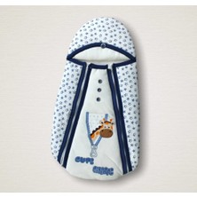 DMR Elegance Yenidoğan Zürafa Nakışlı Çift Fermuarlı Erkek Kundak Bebek Battaniyesi Mavi