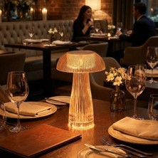 Epilons Uravas Store® Şeffaf Mantar Model LED Masa Lambası –kumandalı Şarjlı, Dokunmatik, Rengarek Işık Mod