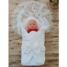 DMR Elegance Yenidoğan Sahra My Princess Nakışlı Lüks Kundak Bebek Battaniyesi Ekru