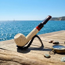 Goldenlight Meerschaum El Oyması Lületaşı Pipo Çiçek Motifli Akrilik Ağızlıklı 9 mm Filtre Uyumlu Koleksiyonluk Tasarım