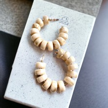 ALS Tasarım Dünyası Kadın Krem Renk Yuvarlak Kemik Model Halka Küpe En:4 Boy:4 cm