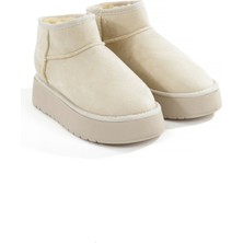 Rella Bej Içi Kürklü Süet Kadın Bot - Sıcak Rahat Günlük Kışlık Bilek Bot