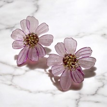 ALS Tasarım Dünyası Kadın Mor Renk Akrilik Model Çiçek Küpe En:5 Boy:5 cm