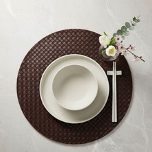 Grand Fine Art 2 Adet Deri Amerikan Servis-Örgü Desenli Kahverengi  Amerikan Servis