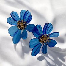 ALS Tasarım Dünyası Kadın Mavi Renk Akrilik Model  Çiçek Küpe En:5 Boy:5 cm