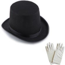 GRAYLINE Line Siyah Sihirbaz Fötr Şapka 15 cm - 1 Çift Beyaz Sihirbaz Eldiveni - Yetişkin Boy 99856641