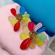 ALS Tasarım Dünyası Kadın Çok Renkli Akrilik Model  Çiçek Küpe En:5 Boy:5 cm