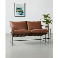 Sller 2'li Klas Model Metal Iskeletli Portatif Berjer ,taba Suni Deri Döşemeli Portatif Iki Kişilik Berjer