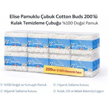 Popüler Sepet Elise Pamuklu Çubuk Cotton Buds 200’LÜ Kulak Temizleme Çubuğu Doğal Pamuk 12 Paket