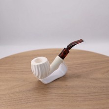 Goldenlight Meerschaum El Oyması Lületaşı Pipo Klasik Yivli Hazneli Akrilik Ağızlıklı 9 mm Filtre Uyumlu Koleksiyonluk