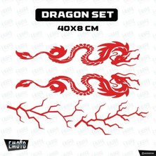 Dragon Kırmızı Stıcker Set Motorsiklet ve Otomobil Uyumlu 40X8CM