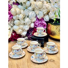 Mien Flower 90 ml Porselen Türk Kahvesi Fincanı Takımı 6 Kişilik – Desenli Kahve Fincan Seti