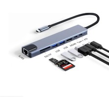 Storemax Filizorasell Daytona Cf-04 Macbook Uyumlu Type-C™ To 4K HDMI Tv Projeksiyon UHD 1080P 2* Type-C 3* USB Sd/tf RJ45 Ethernet Lan 8ın1 Çevirici Hub Adaptör