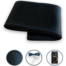 Direksiyon Kılıfı Dikmeli Düz Siyah Mavi Dikiş Oto Aksesuar Premium