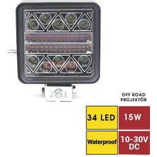 Off-Road Proj 10-30V 34 LED Kare Sarı-Beyaz-Kırmızı Fonk. Oto Aksesuar Premium