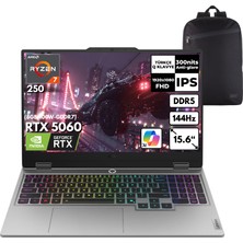 Lenovo Loq Ryzen 7-250 24-Gbddr5 2 Tbssd RTX5060 (8GB-100W-GDDR7) 15.6" Fhd 144Hz Freedos + Zg Sırt Çantası 83JG006ETRZG8