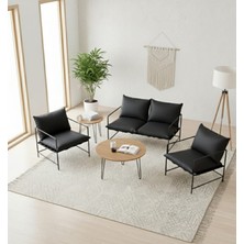 Fosepet Sller Klas Model Metal Iskeletli Portatif Oturma Grubu ,siyah Suni Deri Döşemeli Portatif Koltuk Takımı