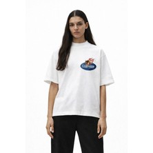 Camblys Unisex Civilregime Alev Bebek Yazılı Logo Ön Baskılı Oversize Kalın Kumaş Bol Kesim Pamuklu T-Shirt