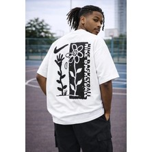Camblys Unisex Çicek Eksitme Sırt Baskılı Oversize Kalın Kumaş Bol Kesim Pamuklu T-Shirt
