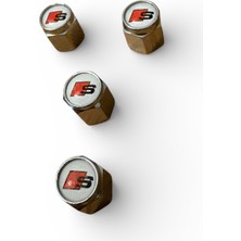 Audi S Line Beyaz Kırmızı Logo Metal 4 Adet Sibop Kapak Takımı