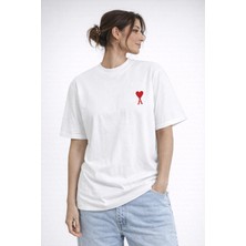 Camblys Unisex Ami Paris Klasik Küçük Kalp Ön Baskılı Oversize Kalın Kumaş Bol Kesim Pamuklu T-Shirt