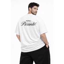 Camblys Unisex Picante Ön Logo Yazılı ve Sırt El Yazı Baskılı Oversize Kalın Kumaş Bol Kesim Pamuklu T-Shirt