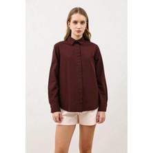 Antioch Bordo Düğme Detaylı Poplin Gömlek