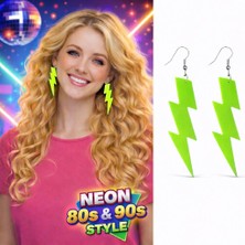 80’ler 90'lar Retro Neon Yeşil Şimşek Küpe 10 cm