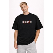 Camblys Hope Ön Baskılı Oversize Kalın Kumaş Bol Kalıp T-Shirt
