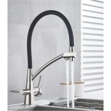 Yedi Yapı Arıtmalı Çıkarılabilir Kubar Borulu Mat Gümüş Mutfak Evye Bataryası