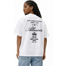 Camblys Unisex Özel Tasarım Allsaint El Yazılı Sırt Baskılı Oversize Kalın Kumaş Bol Kesim Pamuklu T-Shirt