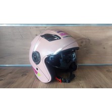 Oso Polar Pudra Pembe Koruma Gözlüklü Yarım Kask