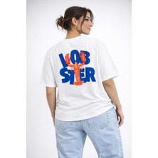 Camblys Unisex Lobster Istakoz Sırt Baskılı Oversize Kalın Kumaş Bol Kesim Pamuklu T-Shirt