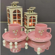 KirLinova Dal Çiçek Kahve Fincanı 2li Set Türk Kahvesi Fincan Takımı Pembe