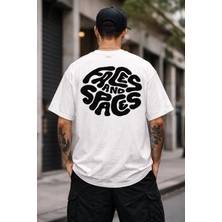 Camblys Unisex Faces And Space Baskılı Oversize T-Shirt