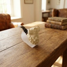 Goldenlight Meerschaum El Oyması Lületaşı Pipo Viking Savaşçı Figürlü Akrilik Ağızlıklı Koleksiyonluk El Yapımı Tasarım